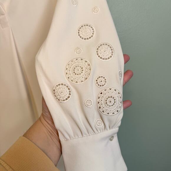 Carlisle Collection Mini Dress Womens 0 Off White Crochet Lace Long Sleeve Lined - Picture 5 of 8